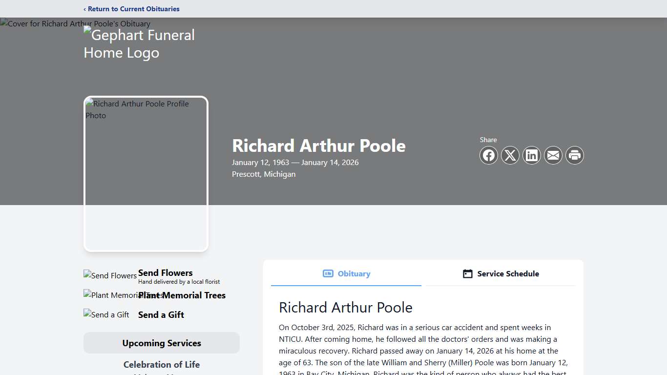 Richard Arthur Poole Obituary January 14, 2026 - Gephart Funeral Home